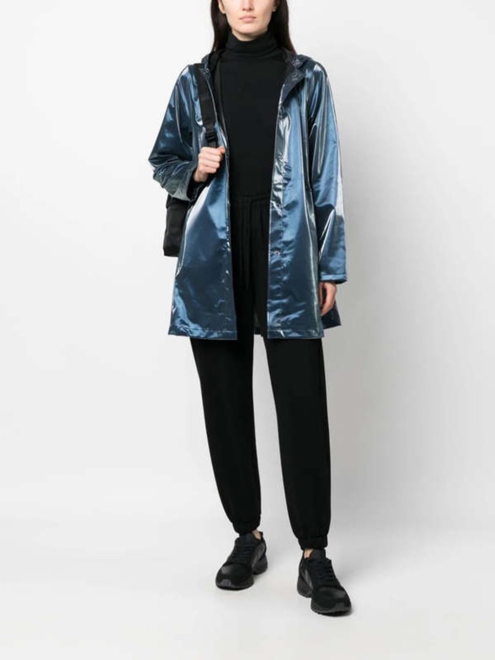 NWT Rains Aline W Jacket W3 Raincoat L Sonic Blue Metallic Hooded Lightweight